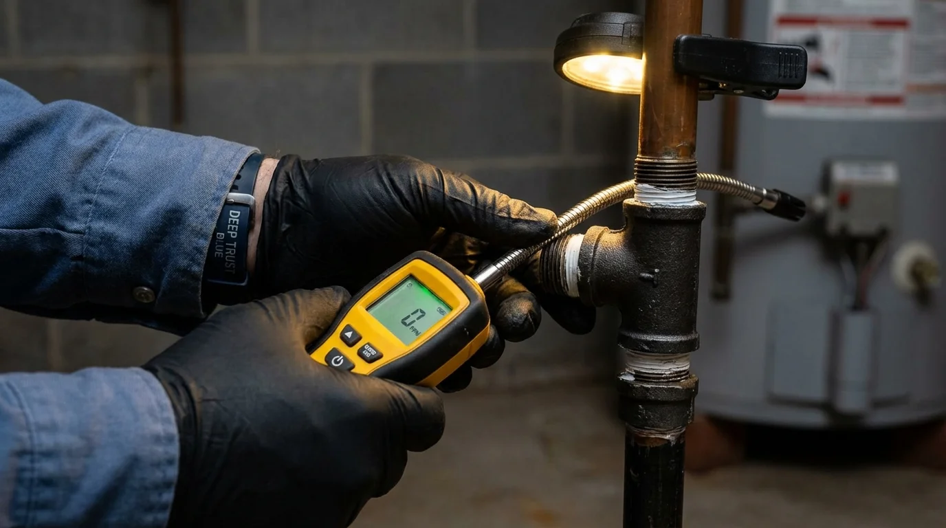 Gas leak detection with electronic sniffer by Johns Plumbing LLC in White Cloud